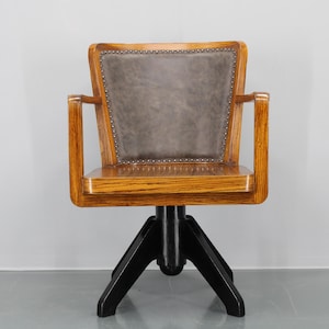 1930s Restored Art Deco Wooden Swivel Office Armchair / Mid-century / Vintage /
