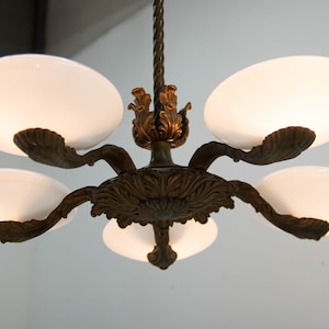 Art Nouveau Metal and Glass Chandelier, 1940s