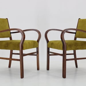 1940s Pair of Restored Beech Art Deco Armchairs ,Czechoslovakia /  Mid-century / Vintage Armchair / Green Colour /