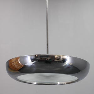 1930s Bauhaus / Functionalist Chrome Plated Chandelier &quot;UFO&quot; by Josef Hurka for Napako ,Czechoslovakia / Mid-century / Vintage Pendant /