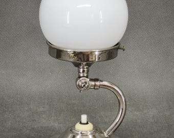1930s Bauhaus Table Lamp Czechoslovak Nickel Opaline Glass Art Deco Adjustable Light