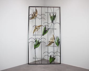 Vintage ZUKOV Fish Room Divider 1960s Czechoslovakia Mid Century Metal Screen Brussels Style