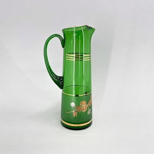 Vintage Glass Jug with Golden Decor, Czechoslovakia