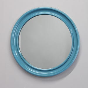 1970s Round Mirror , Italy / Vintage Mirror / Mid-century / Blue Colour /