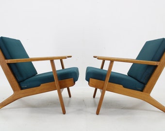 1960er Hans J. Wegner Paar GE 290 Armlehnstühle in Eiche für Getama, Dänemark / Mid Century / Farbe Blau / Vintage Sessel /