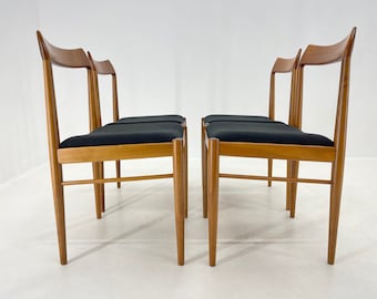 4er Set Dänische Esszimmerstühle, 1960er Jahre / Vier Vintage Esszimmerstühle / Holz & Schwarzer Stoff