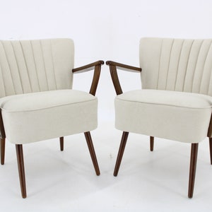 1960s Pair of Restored Armchairs, Czechoslovakia / Vintage Chair / White colour / Mid-century