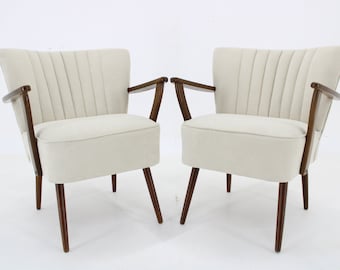 1960s Pair of Restored Armchairs, Czechoslovakia / Vintage Chair / White colour / Mid-century