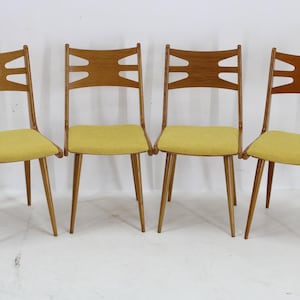 Ensemble de quatre chaises de salle à manger rares restaurées des années 1960, Tchécoslovaquie