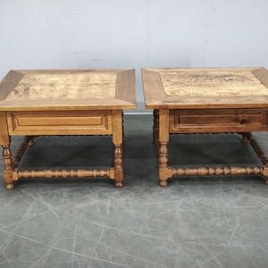 Pair Large Solid Oak Nightstands Vintage European Bedside Tables 1980s