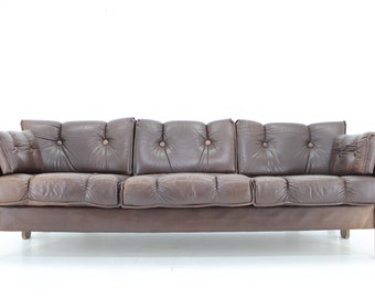 1970s Brown Leather 3-Seater Sofa, Denmark