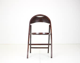Silla plegable Thonet antigua de madera curvada Checoslovaquia Art Nouveau Vintage