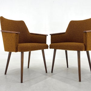 Pair of 1960&#39;s Armchairs, Germany / Set of Two Fabric and Wood Chairs