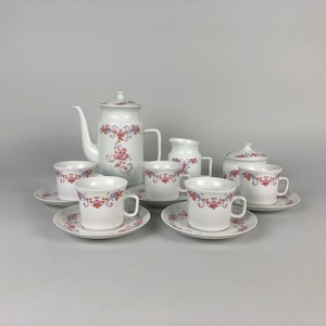 Vintage Coffee od Tea Set by Thun Czechoslovakia / Retro Cups, Sugar Bowl, Coffee Pot, Creamer / Czech Porcelain