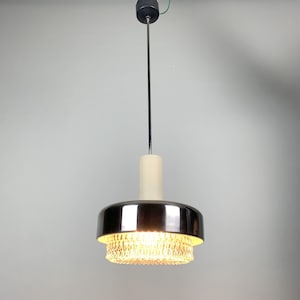 Mid-century Pendant by Napako, 1970&#39;s / Vintage Pendant Light / Chrome & Glass Pendant / Czechoslovakia