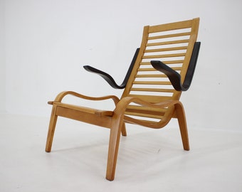 Jaren 60 Jan Vanek beukenhouten fauteuil, Tsjechoslowakije
