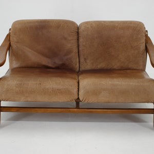 1970s Brutalist Dutch Oak and Leather 2 Seater Sofa / Vintage Sofa / Mid-century / Brown Colour /