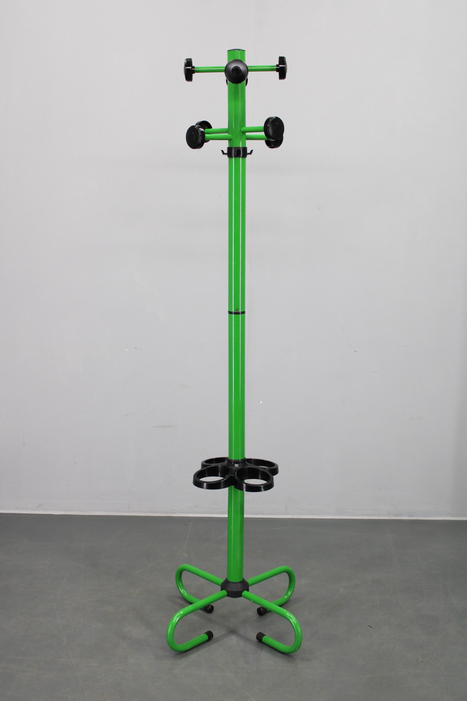 1970s Italian Green Lacquered Coat Rack Umbrella Stand, Space Age