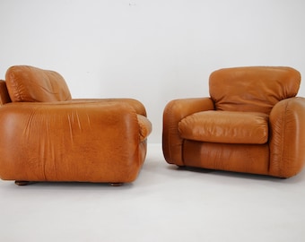 1970 Cognac Leather Italian Armchair / Vintage Armchair / Mid-century / One Armchair