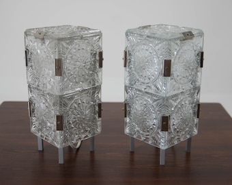Vintage Glass Table Lamps, Kamenicky Senov, 1970s, Set of Two