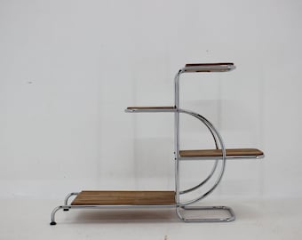 1930s Bauhaus Flower Stand, Czechoslovakia / Vintage Stand / Brown Colour / Cherry Wood /