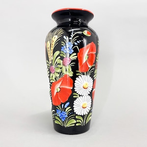 1960s Hand Painted &#39;Chodska&#39; Ceramic Vase / Vintage Ceramic Vase / Floral Motif / Hand Painted