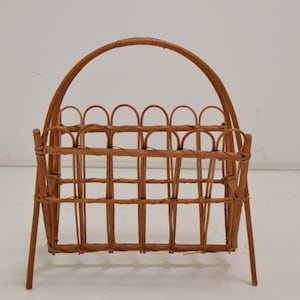 Vintage Rattan and Bamboo Magazine Holder,Czechoslovakia,1970&#39;s.