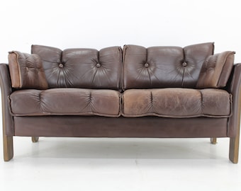 1970s Brown Leather 2-Seater Sofa, Denmark