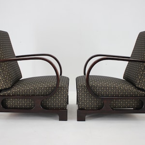 1930s Pair of Rare Restored Art Deco Adjustable Armchairs, Czechoslovakia