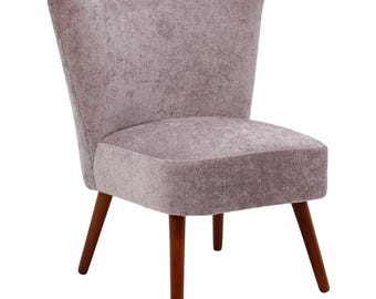 Deense fauteuil uit de jaren 50: nieuw gestoffeerde fauteuil uit het midden van de eeuw, lavendelgrijze stof
