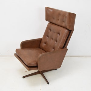Mid-century Leatherette Rotatable Armchair, 1960&#39;s / Vintage Seating / Brown Swivel Armchair
