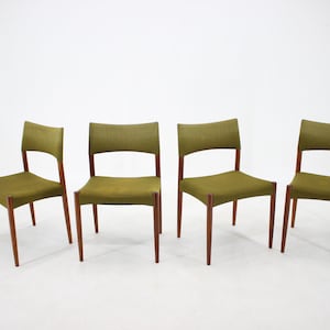 1960s Ejner Larsen & Aksel Bender-Madsen Teak Dining Chairs, Set of 4 / Four Vintage Dining Chairs / Green Fabric