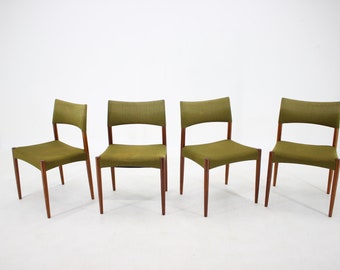 Jaren 1960 Ejner Larsen & Aksel Bender-Madsen Teakhouten eetkamerstoelen, set van 4 / vier vintage eetkamerstoelen / groene stof