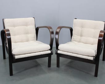 Mid Century Lounge Chairs Pair Bouclé Upholstery Czechoslovakia 1960s