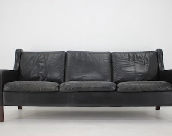 1970's Danish Black Leather 3-Seater Sofa / Mid-century Sofa / Vintage Leather Sofa / Black