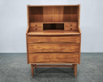 Escritorio secretario danés moderno de teca, escritorio vintage de mediados de siglo, gabinete de escritura de la década de 1960.
