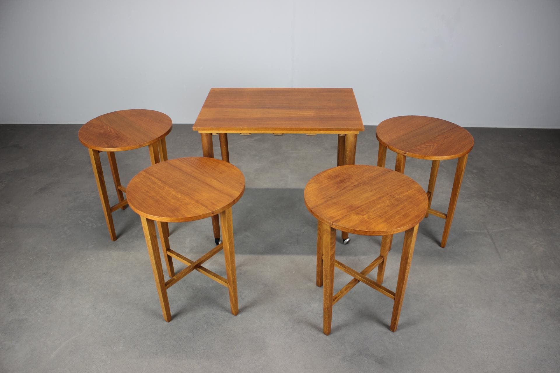 Restored Mid-century Danish Folding Table & Stools Set by Poul