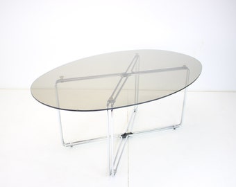 Midcentury Chrome and Glass Dining Table, Italy, 1970s / Vintage Table /