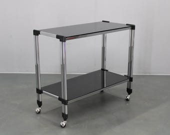 ヴィンテージIKEA STRIND BLACK ガラスと金属のローリングサイド