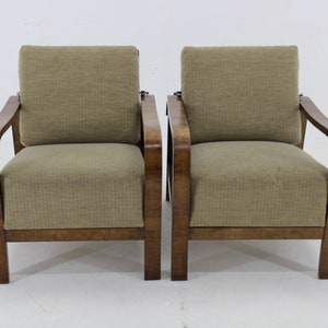 1930s Pair of Art Deco Armchairs in Walnut Finish, Czechoslovakia / Vintage Armchair /