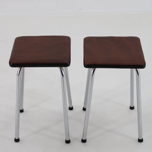 1970s Pair of Stools with Leatherette Upholstery ,Czechoslovakia /Mid- century / Leatherette  Stools / Vintage Stools /