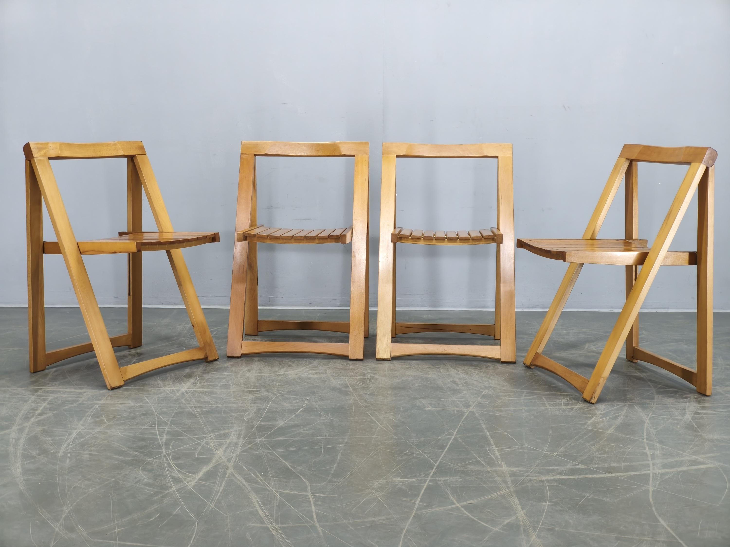 Aldo Jacober Trieste Folding Chairs Set of Four Italian Beechwood