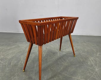 Danish Teak Planter Mid Century Plant Stand Brass Feet Vintage Box 1960s