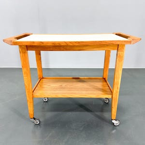 Vintage serveerwagen van hout en multiplex, jaren 70