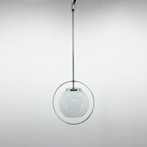 Mid-century Milk Glass & Chrome Pendant Light / Vintage Pendant Light / Mid-century lighting / Czechoslovakia
