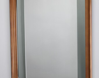 Specchio rettangolare italiano anni '70 con cornice in legno / Specchio vintage / Plastica / Metà secolo /