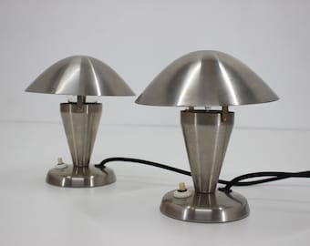 1930s Pair of  Chrome Plated Bauhaus Lamps, Czechoslovakia / Small Vintage Bedside Lamps / Vintage Lighting