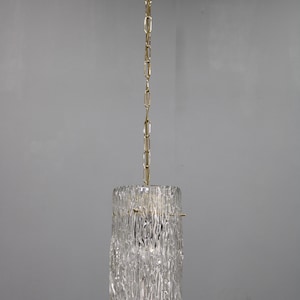 Vintage Carl Fagerlund for Orrefors Glass Pendant Light, Sweden 1960s, Brass & Textured Glass Scandinavian Mid Century Lighting