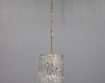 Vintage Carl Fagerlund Orrefors Glass Pendant Light, Swedish Mid Century Brass