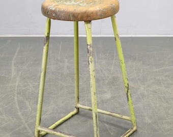 1940s Industrial Stool Czech Factory Seat Metal Workshop Rustic Patina